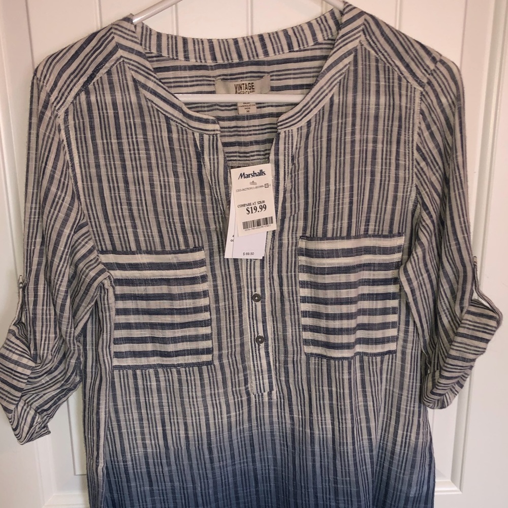 Vintage America Blue striped shirt Sz M